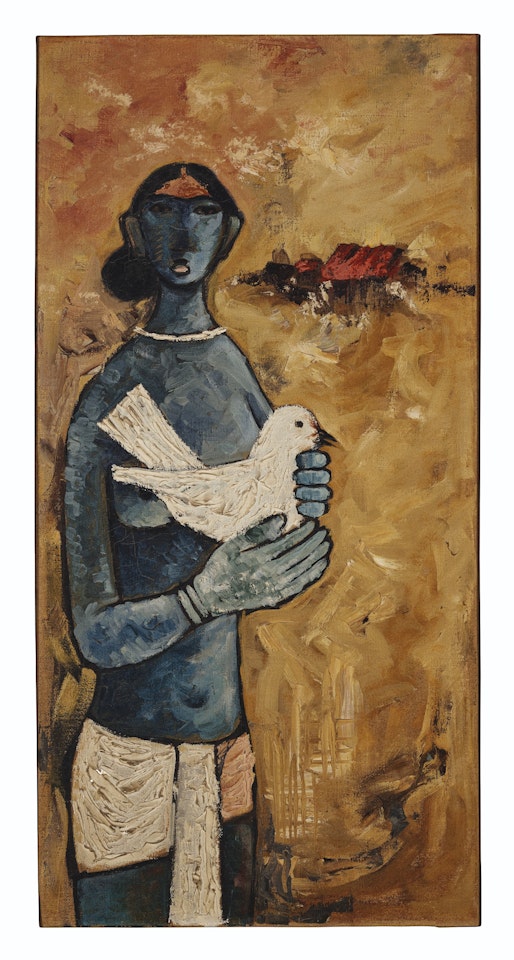 Untitled (Girl with Dove) by B Prabha