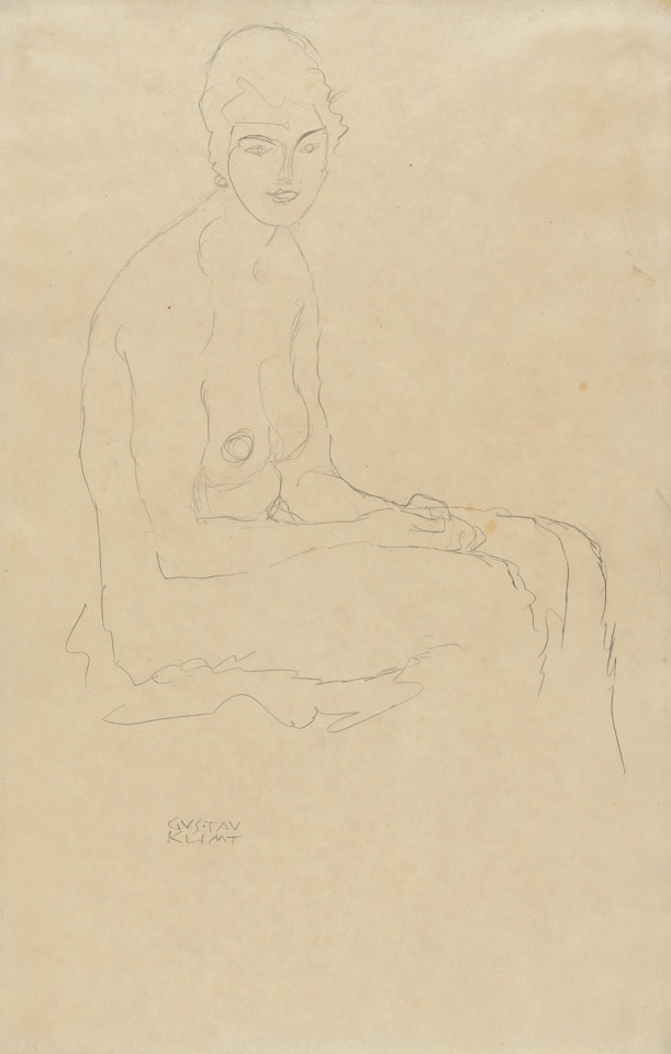 Sitzender Akt nach rechts by Gustav Klimt