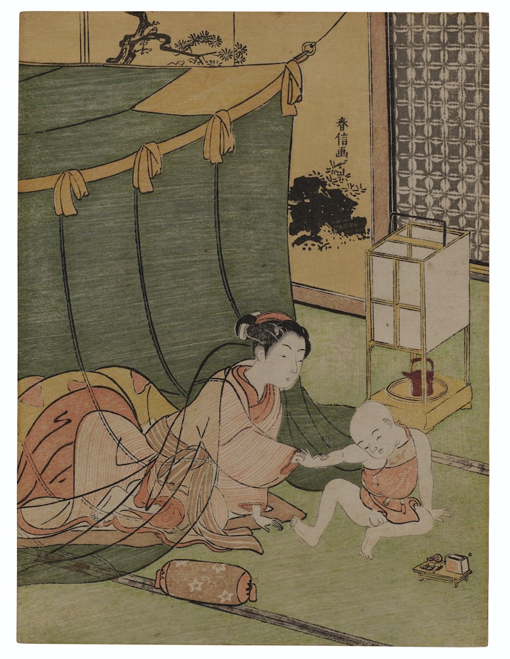 Woman and child under kaya by Suzuki Harunobu