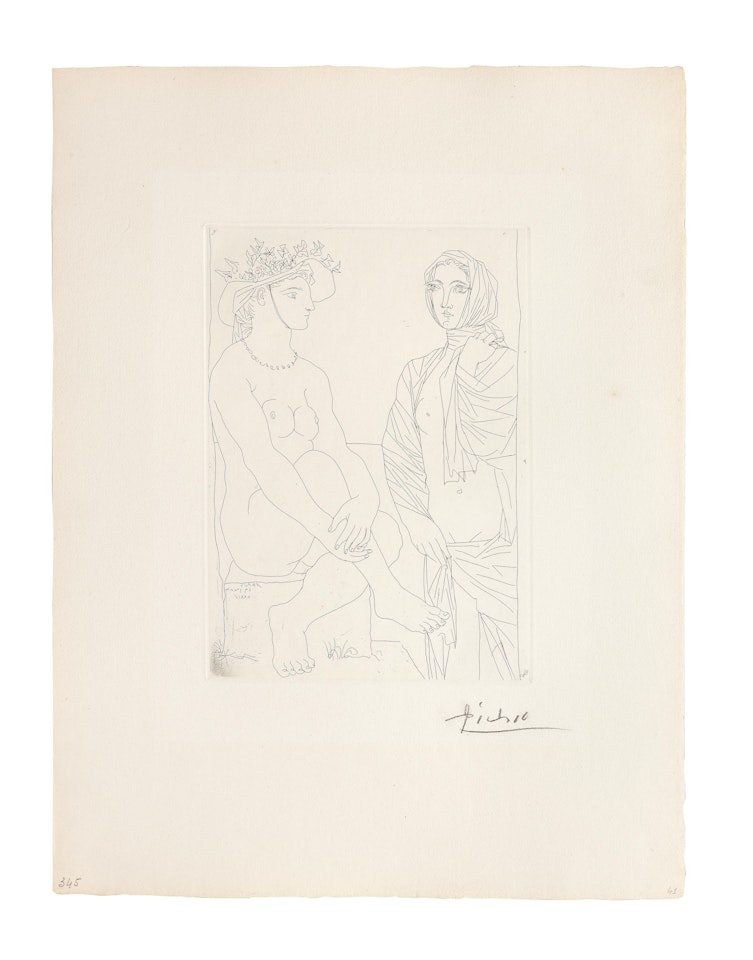 Femme assise au chapeau et Femme debout drapée,  from La Suite Vollard by Pablo Picasso