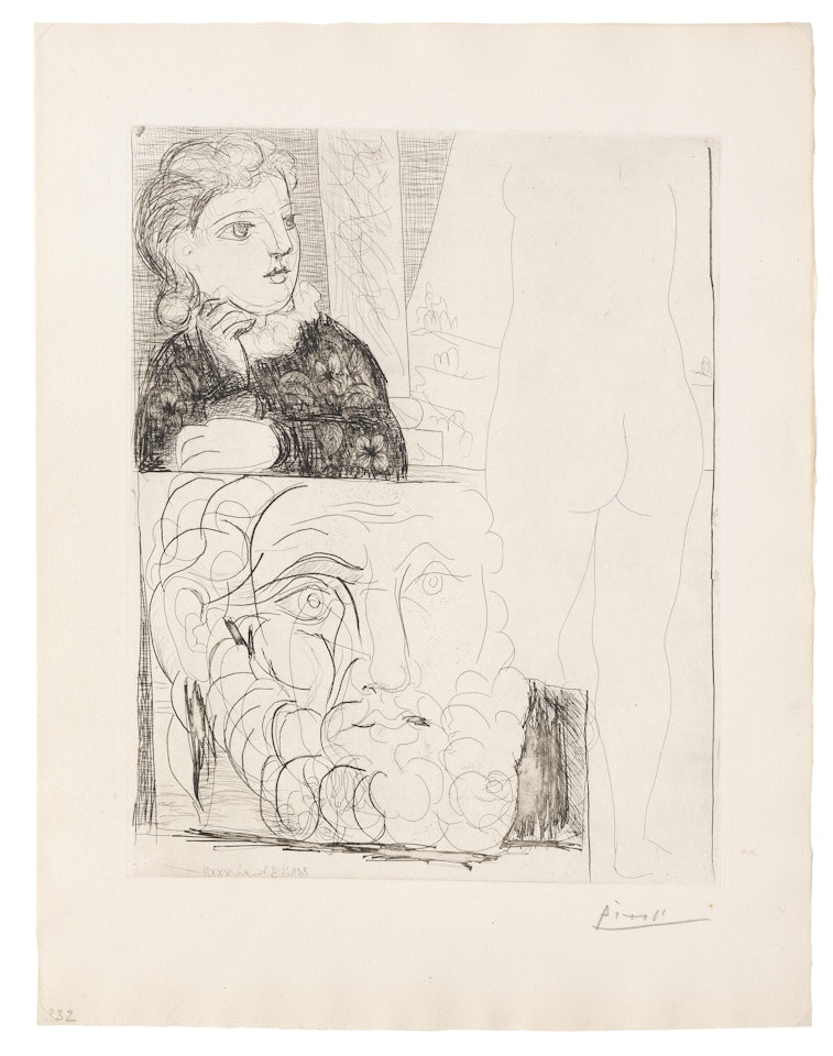 Femme accoudée. Sculpture de dos et tête barbue,  from La Suite Vollard by Pablo Picasso