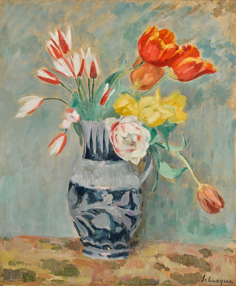 Tulipes dans un pichet bleu by Henri Lebasque