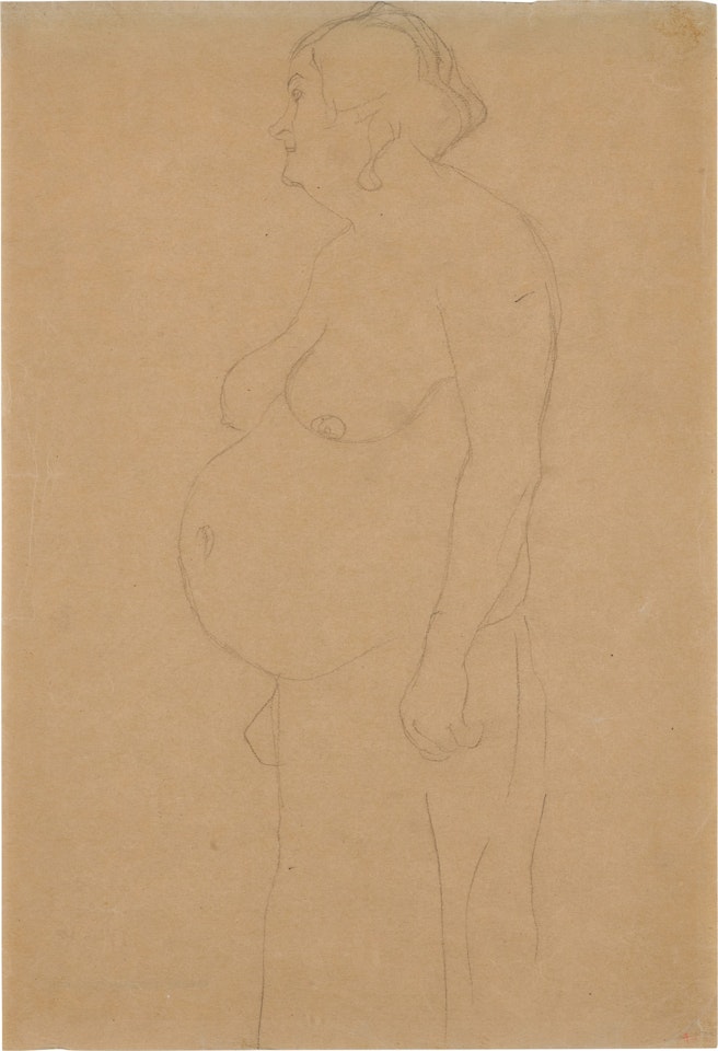 Stehender dicker Frauenhalbakt nach links (large standing semi-nude turned to the left) by Gustav Klimt