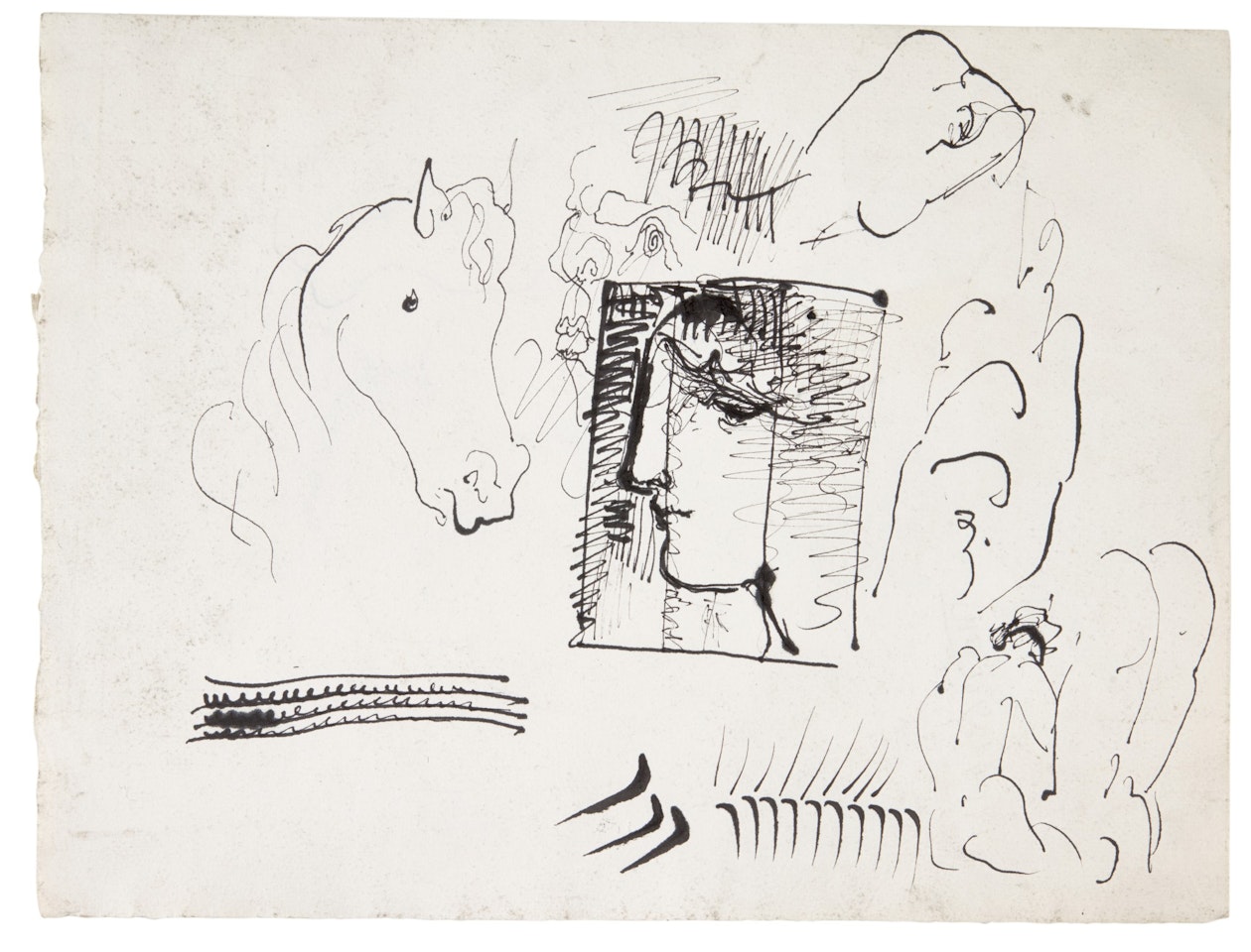 Études (visages - cheval - nus) - recto by Pablo Picasso