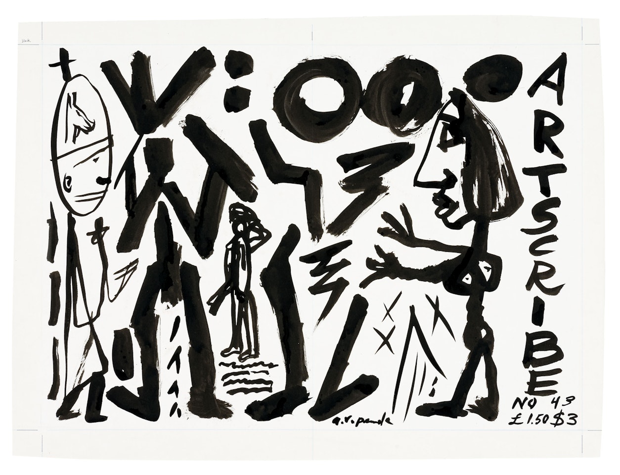 Sketch for cover of Artscribe no. 43 by A.R. Penck