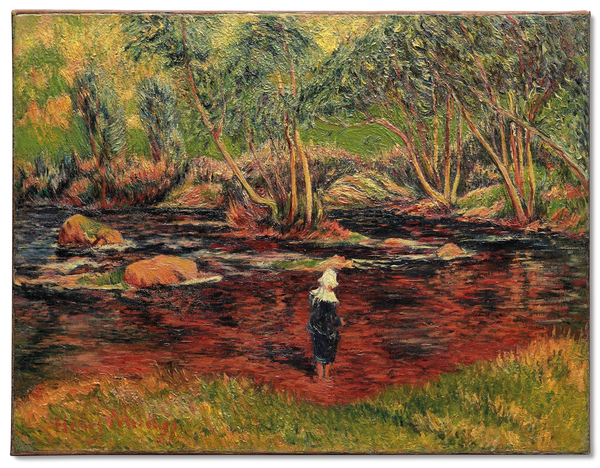 Bretonne de Pont-Aven, les pieds dans la rivière by Henry Moret