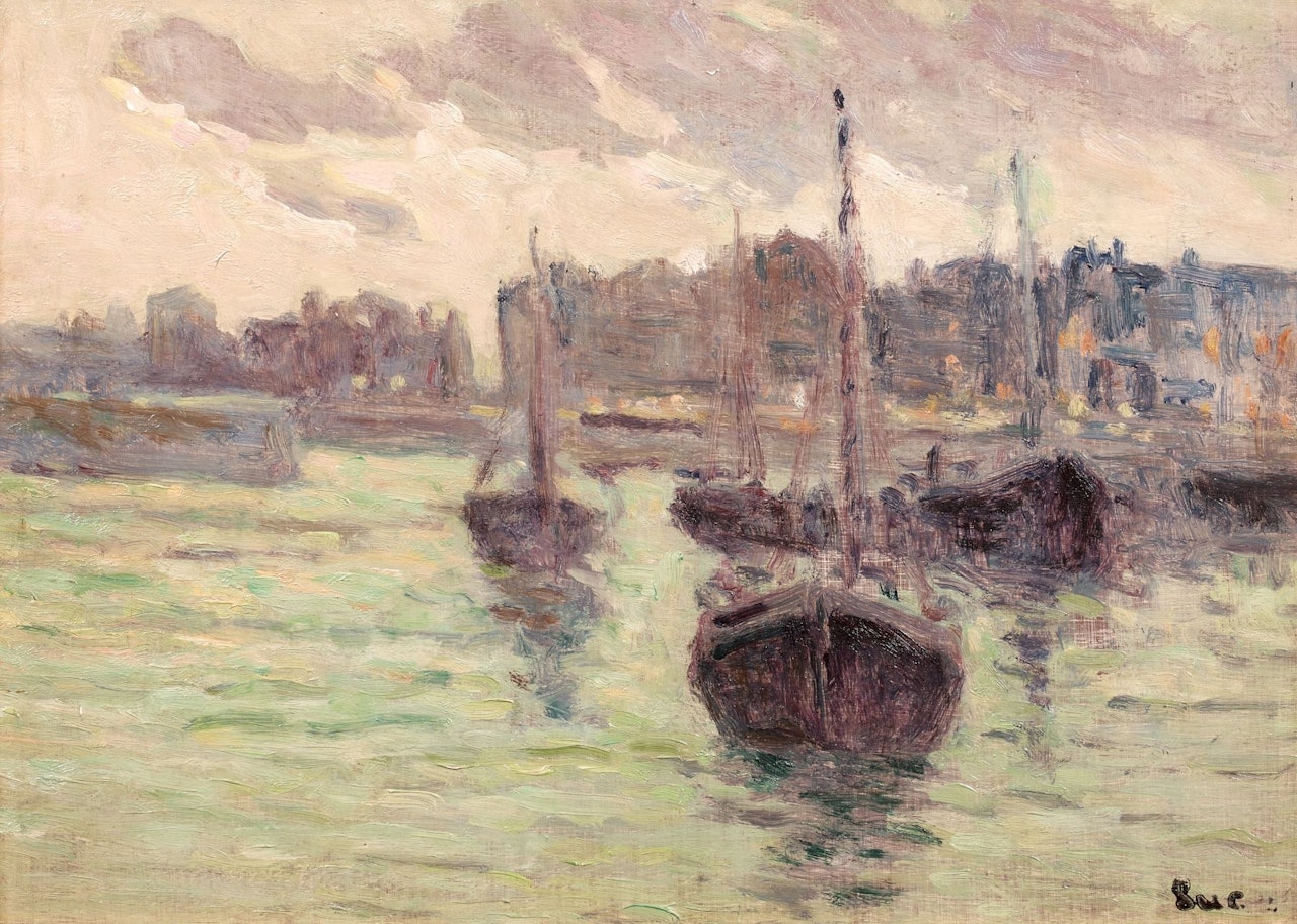 Bâteaux de pêche dans le port de Dieppe - circa 1930  by Maximilien Luce