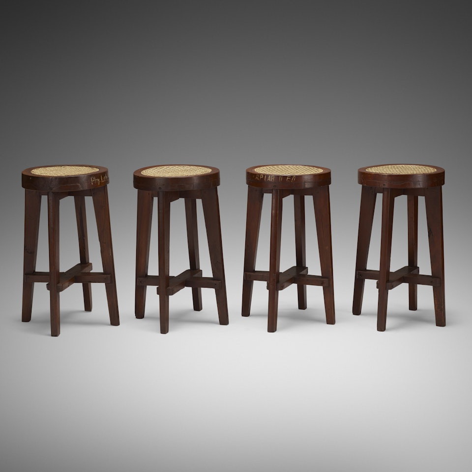 Stools from Punjab University, Chandigarh, set of four by Pierre Jeanneret