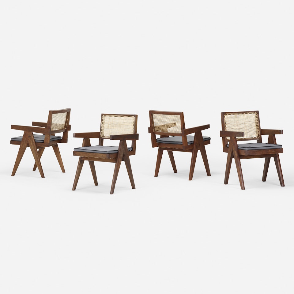 Armchairs from Chandigarh, set of four by Pierre Jeanneret