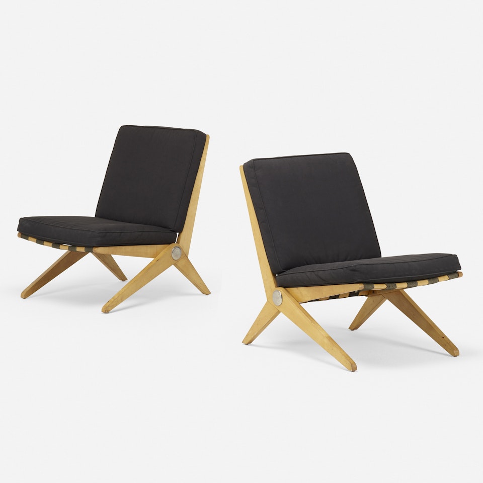 Scissor chairs model 92, pair by Pierre Jeanneret