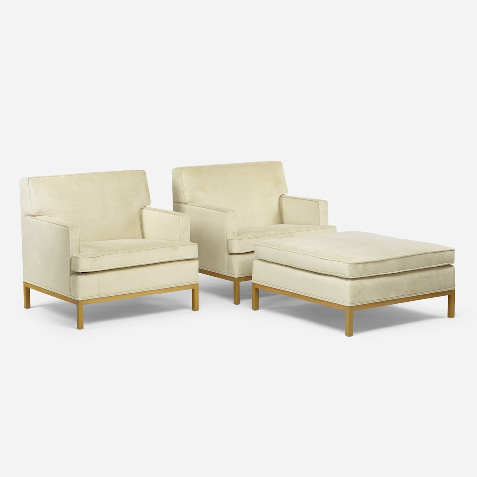 Custom lounge chairs, pair and ottoman for White Shadows, Rancho Mirage by Terence Harold Robsjohn-Gibbings