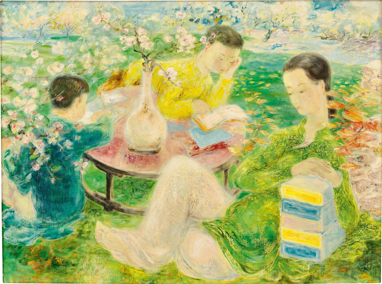 Mother and Children in a Garden by Le Pho
