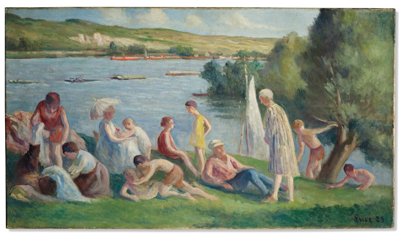 Méricourt, un dimanche au bord de la Seine by Maximilien Luce
