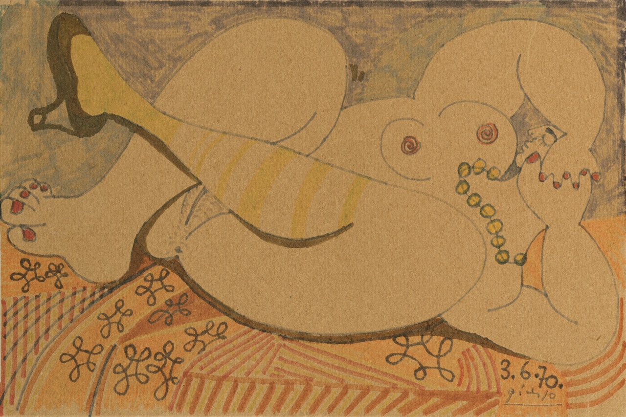 Nu couché au collier (recto) ; Deux têtes (verso) by Pablo Picasso