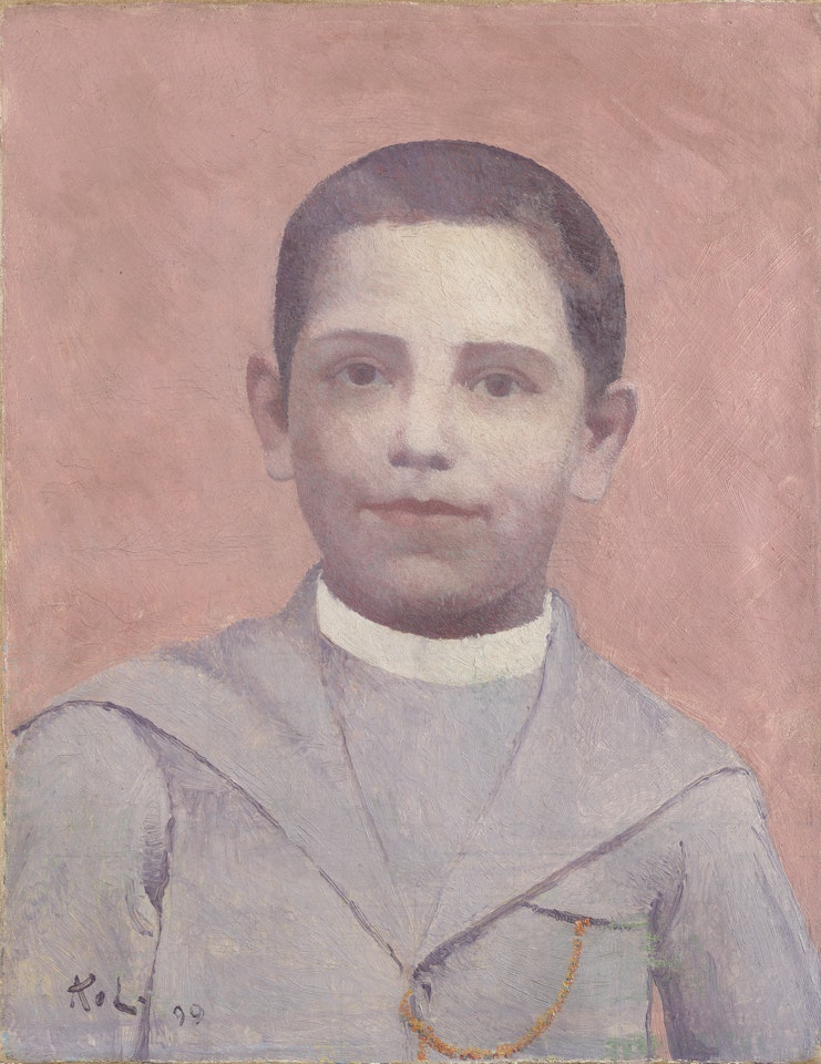 Portrait de jeune garçon sur fond rose by Achille Laugé