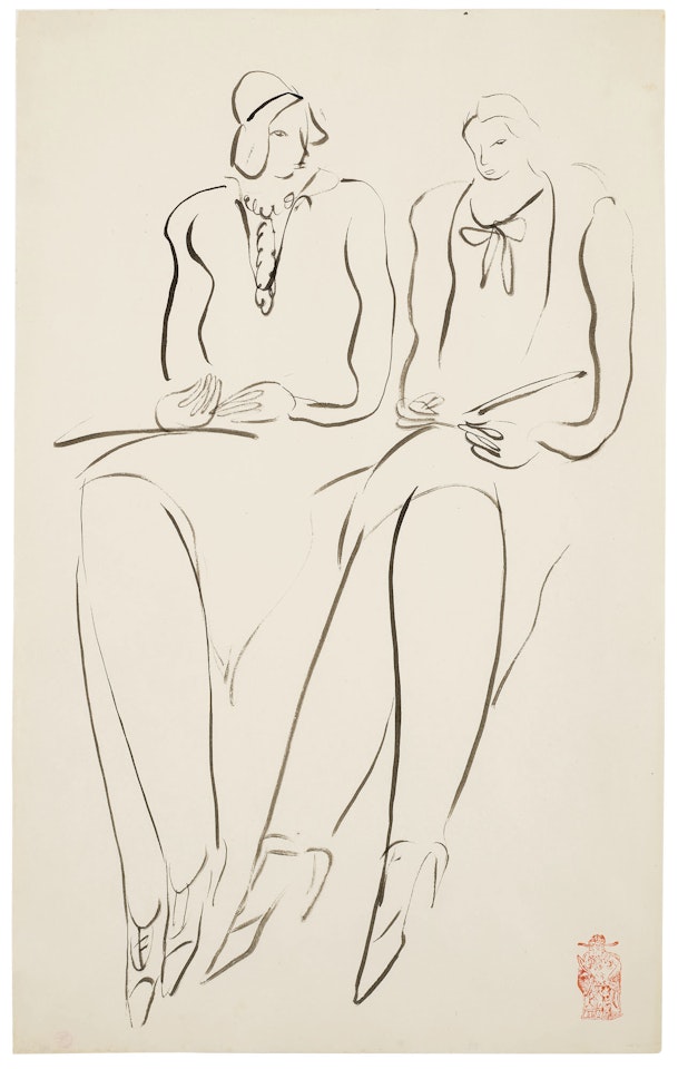Conversation, femmes dessinant by Sanyu
