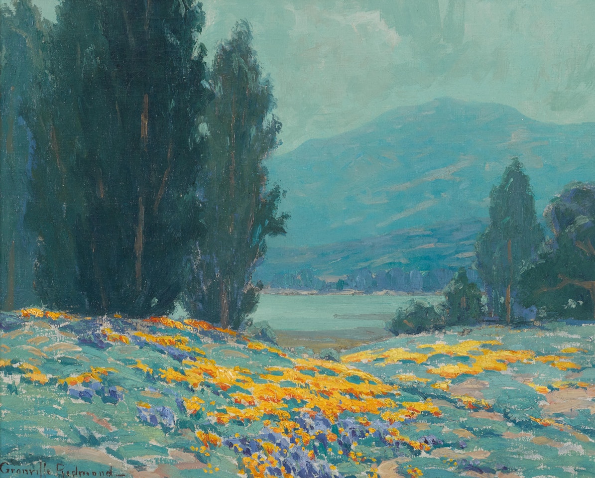 Cypress Trees and Poppies by Granville Redmond