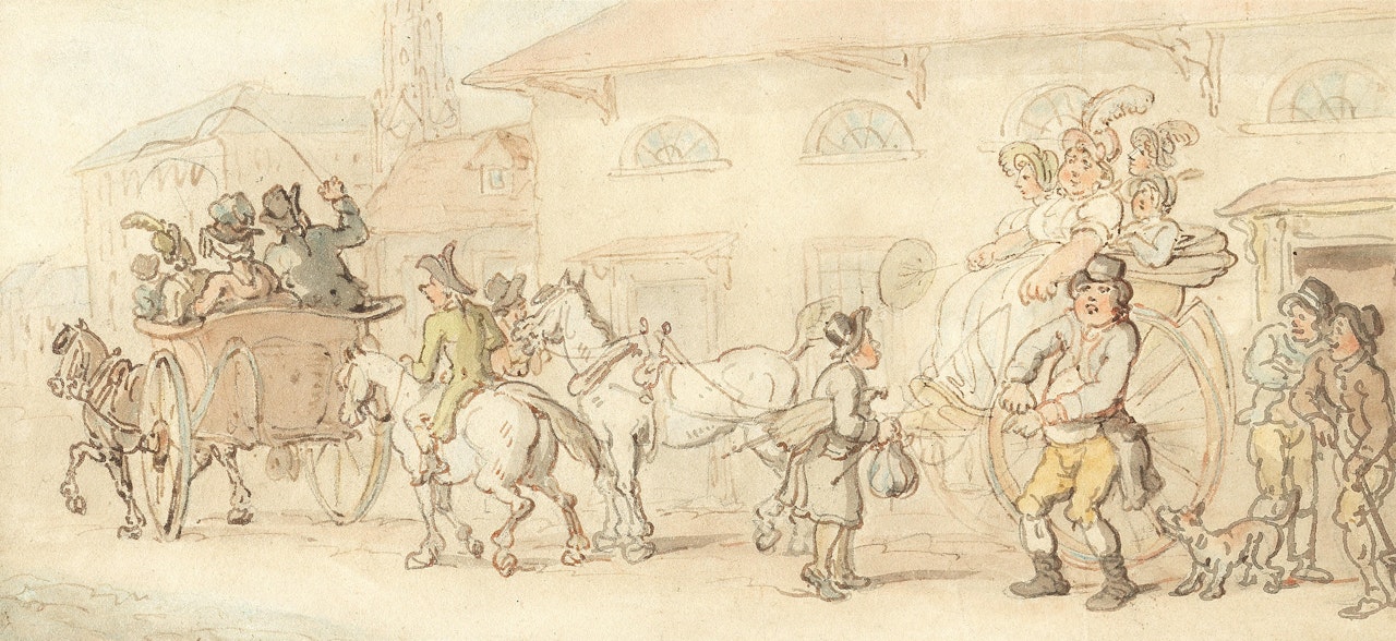 Carriages outside an inn by Thomas Rowlandson