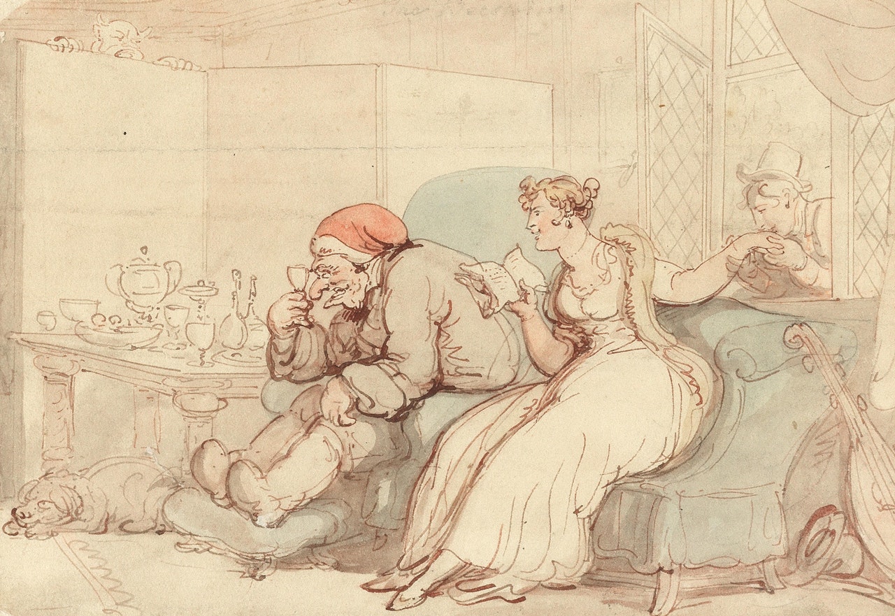 When the old fool has drunk his wine, and gone to rest, I'll be thine by Thomas Rowlandson