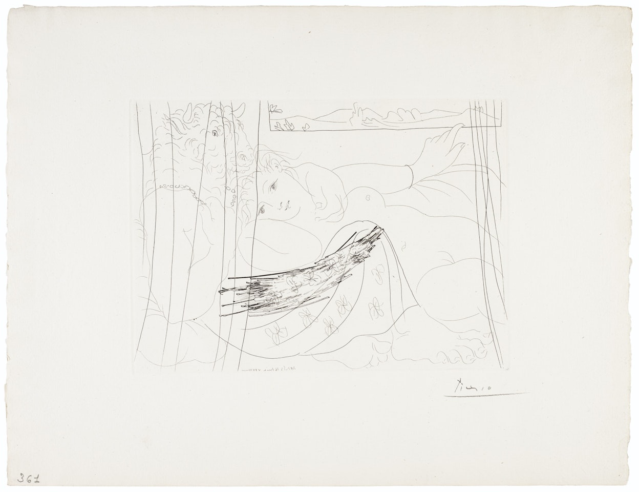 Minotaure et femme derrière un rideau, from La Suite Vollard by Pablo Picasso