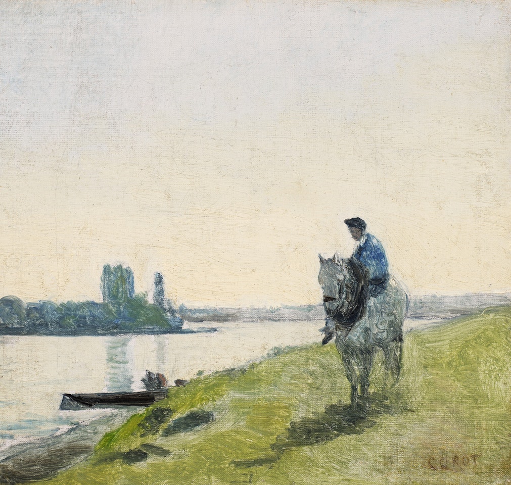 Haleur de bateau sur son cheval by Jean Baptiste Camille Corot