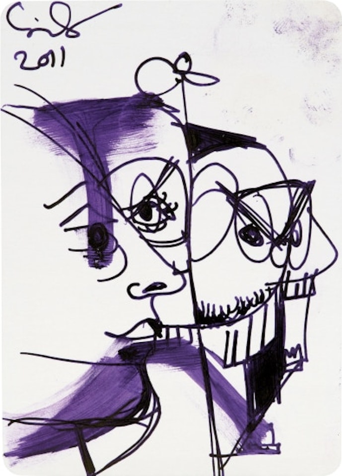 Untitled (Mental States playing card drawing) by George Condo
