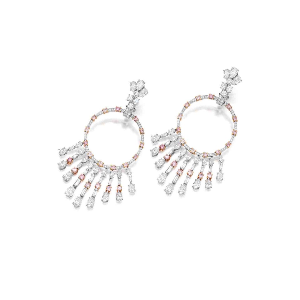 Pair of Diamond and Colored Diamond 'Gypsy' Pendant-Earclips by Graff