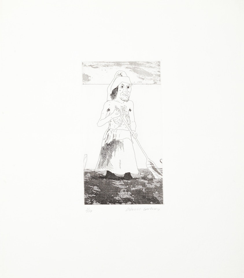 The Enchantress in her Garden, from 'Illustrations for Six Fairy Tales from the Brothers Grimm' (MCA Tokyo 79; Scottish Arts Council 82) by David Hockney