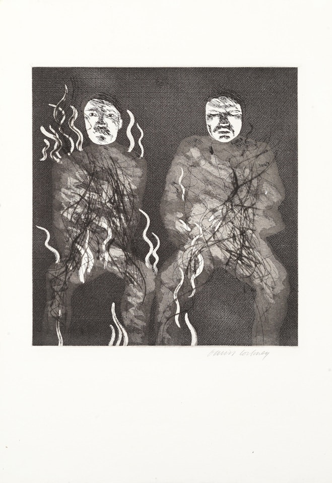 Corpses on Fire, from 'Illustrations for Six Fairy Tales from the Brothers Grimm' (MCA Tokyo 88; Scottish Arts Council 91) by David Hockney