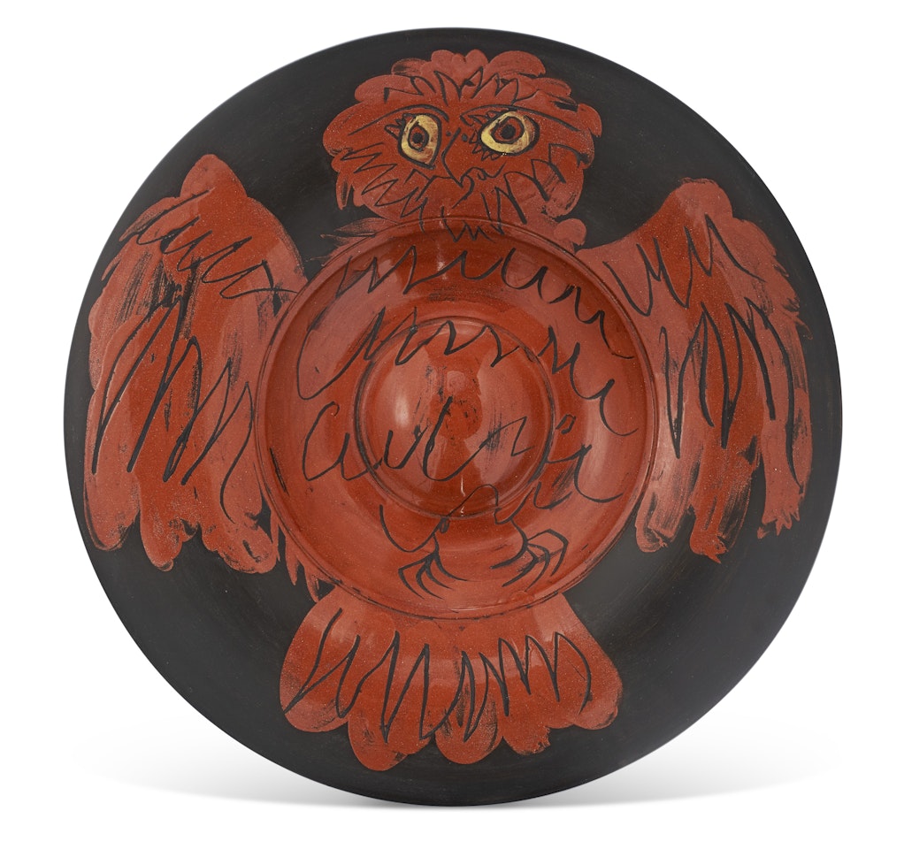 Hibou rouge sur fond noir (A.R. 399) by Pablo Picasso