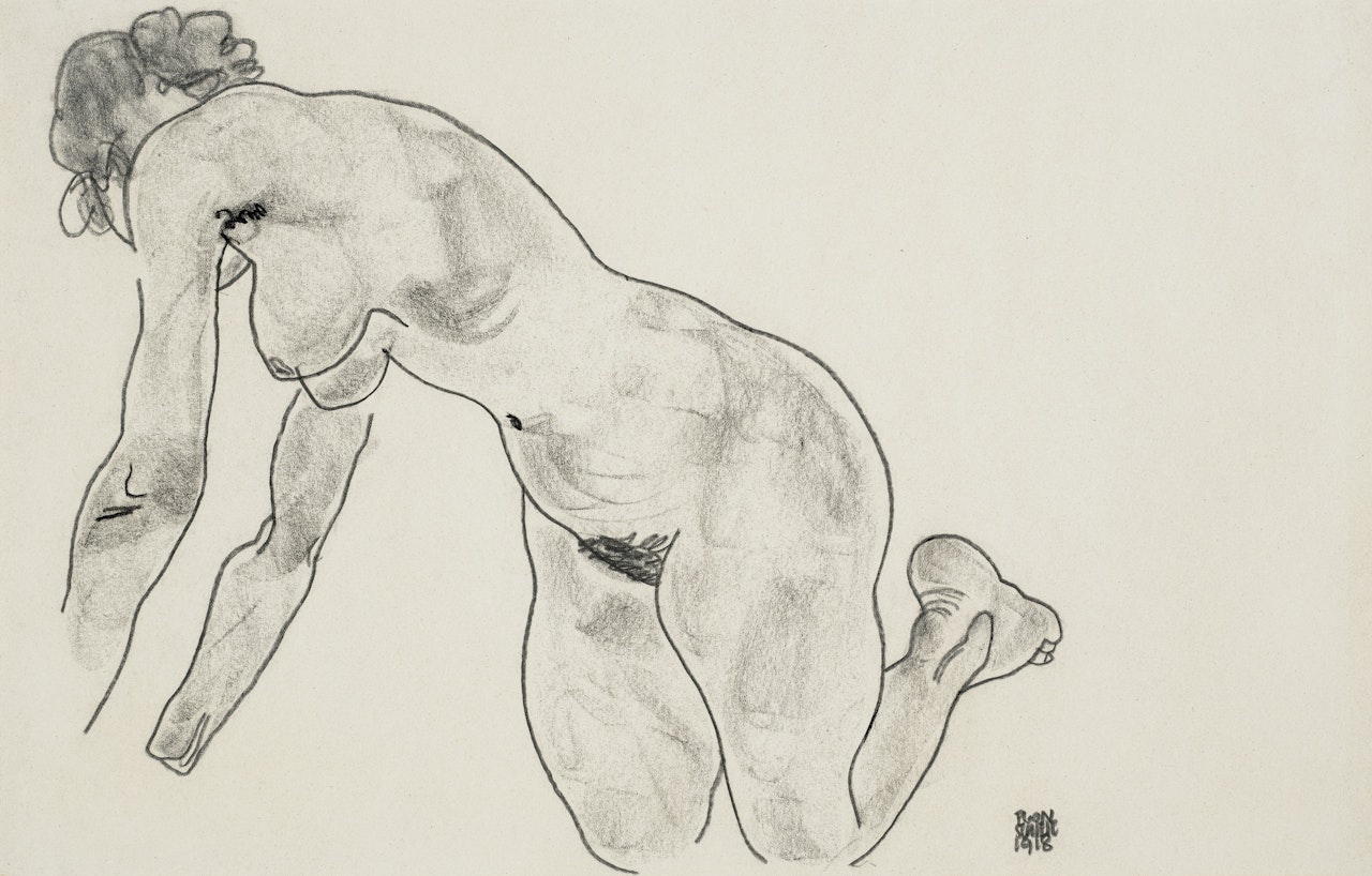 Hockender weiblicher Akt by Egon Schiele
