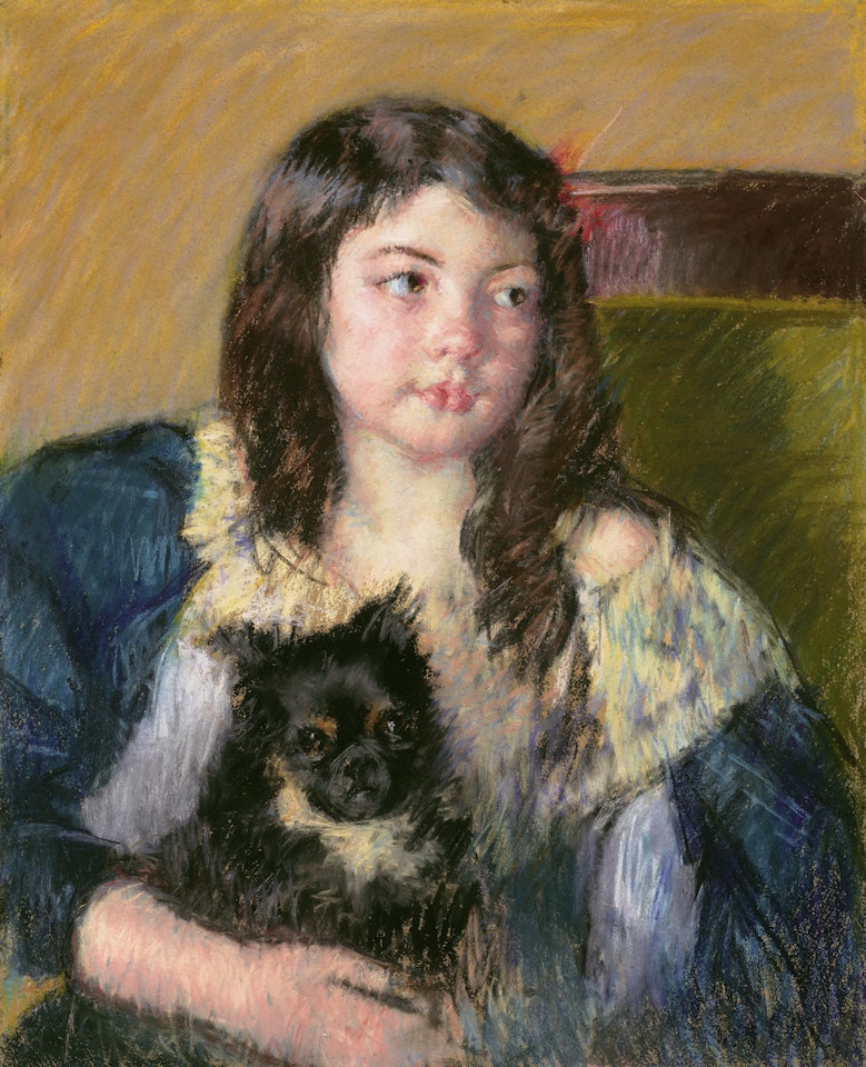 Françoise, Holding a Little Dog, Looking Far to the Right by Mary Cassatt