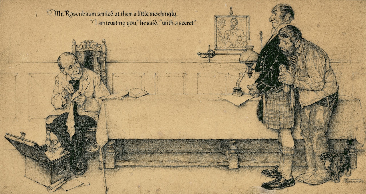 A Crock of Gold ("Mr. Rosenbaum smiled at them a little mockingly. 'I am trusting you,' he said, 'with a secret.'") by Norman Rockwell