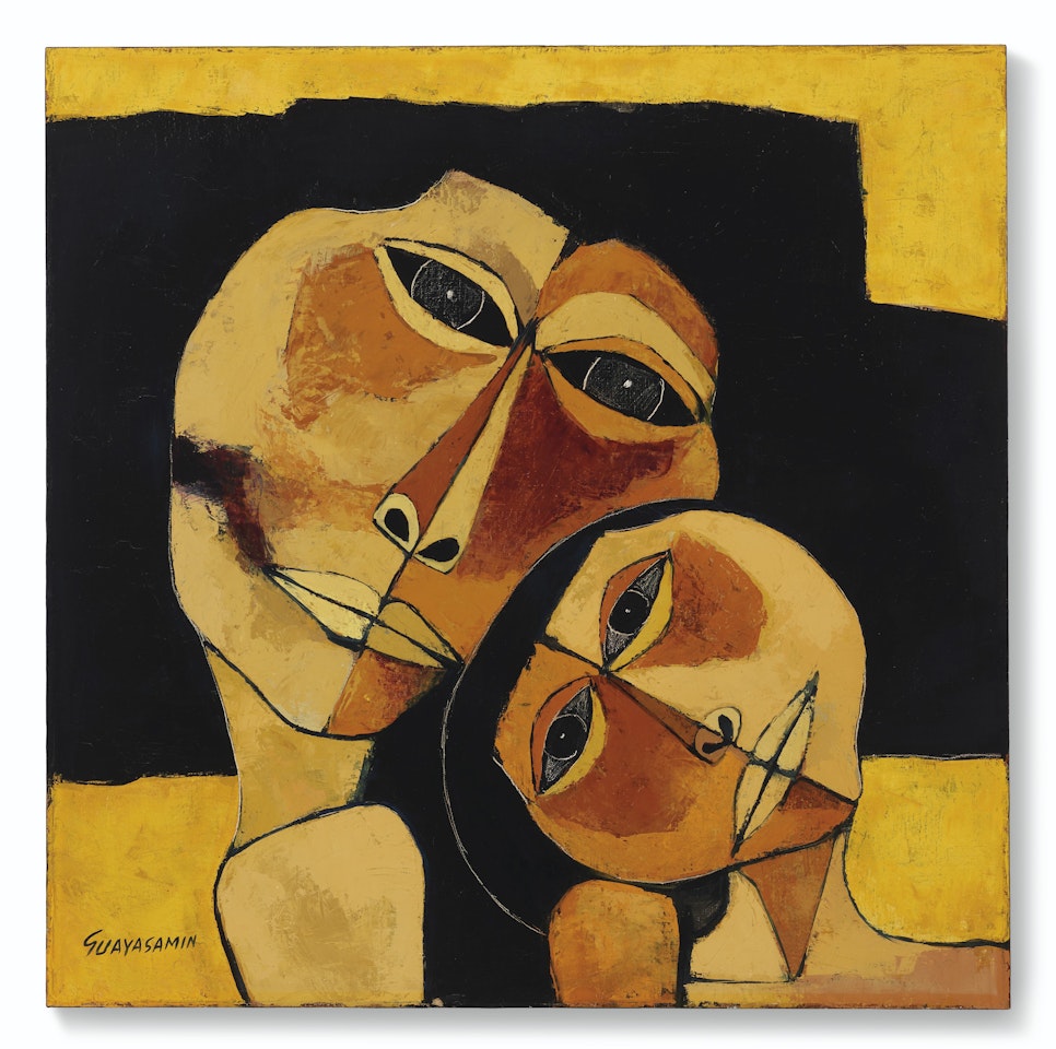 Madre y niño, fondo amarillo by Oswaldo Guayasamin