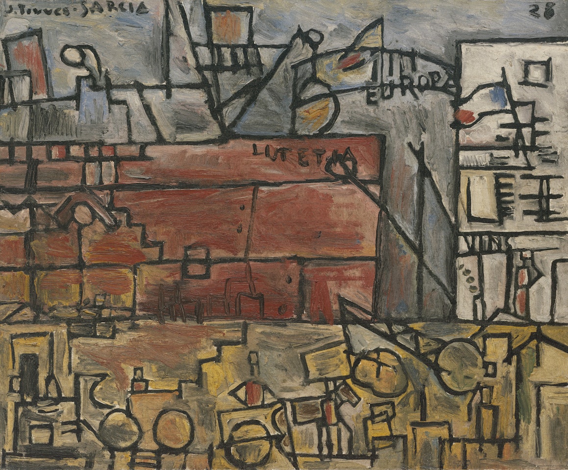 Port gris au bateau rose by Joaquín Torres-García