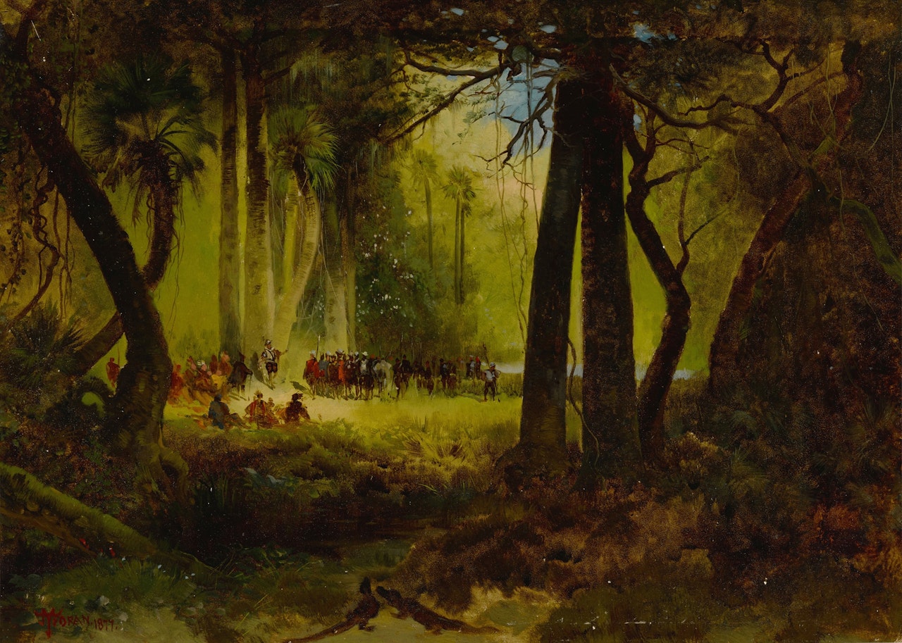 Reception of Dominique de Gourgues by the Indians by Thomas Moran