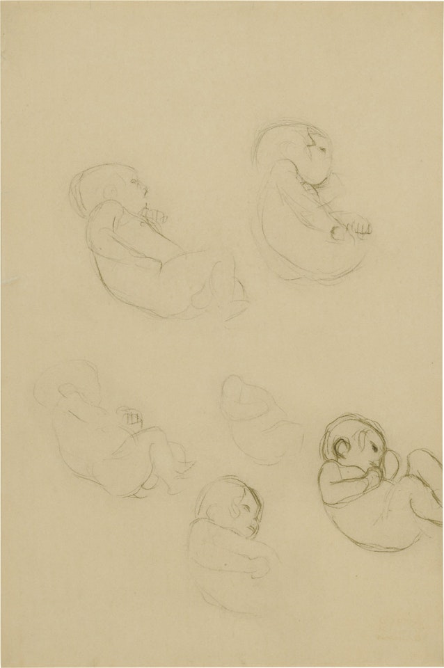 Zwei Studien des Oberkörpers eines Mannes, Kinder-studie (Two Studies of a Nude Male Torso Male Facing Right; Study of a Child); Sechs Studien eines Kindes nach rechts (Six Studies of a Child Facing Right): A Double-Sided Drawing by Gustav Klimt