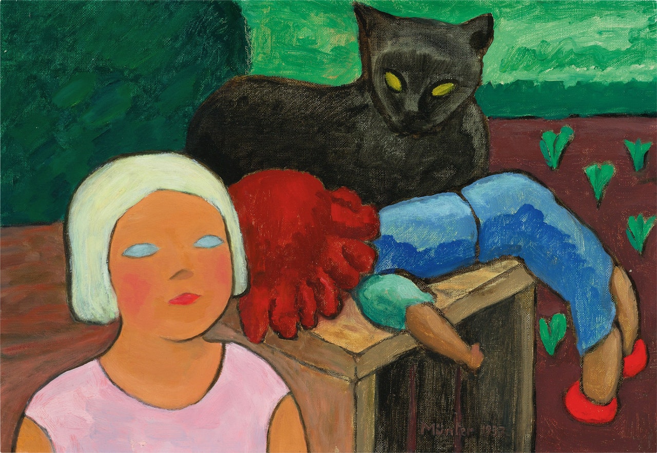 Stillleben mit Kind und schwarzer Katze (Still Life with Child and Black Cat) by Gabriele Münter