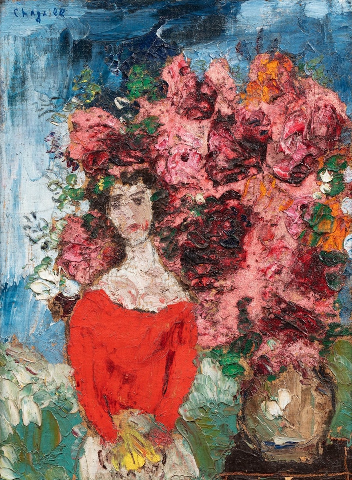 Fille au corsage rouge et bouquet by Marc Chagall