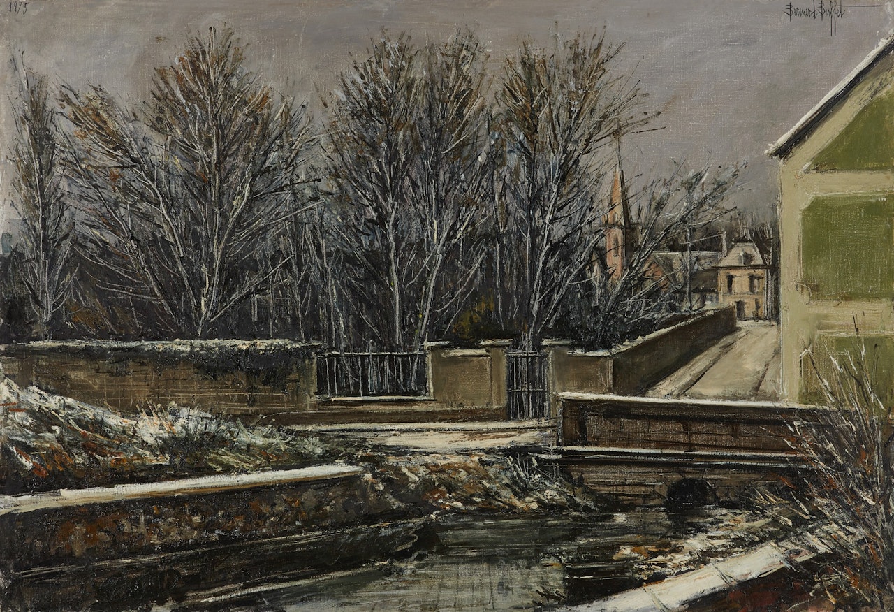 Elizy, Le Vieux pont et l'église en hiver by Bernard Buffet