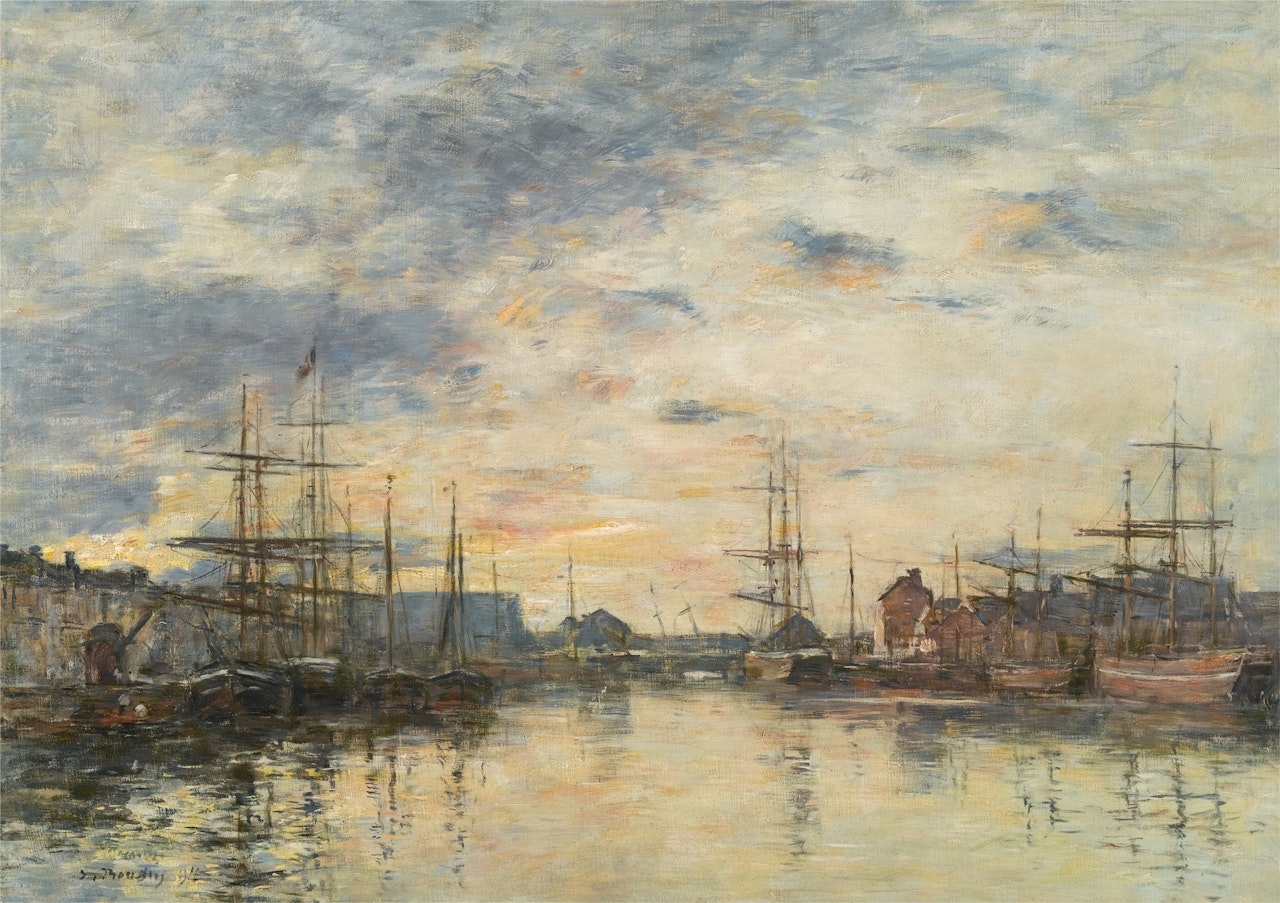 Fécamp, Le Bassin au coucher du soleil by Eugène Boudin