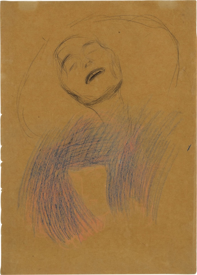 Weiblicher Kopf, Dekorative Lineare Strukturen (Female Head, Decorative Linear Structures) by Gustav Klimt