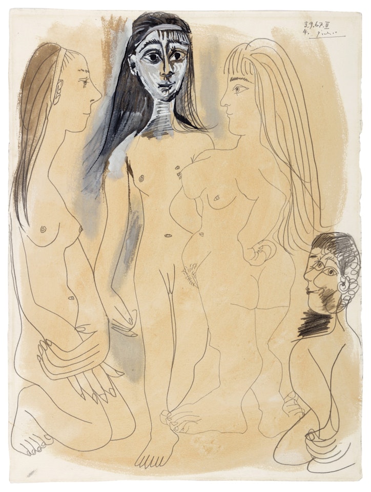Trois nus debout et personnage by Pablo Picasso