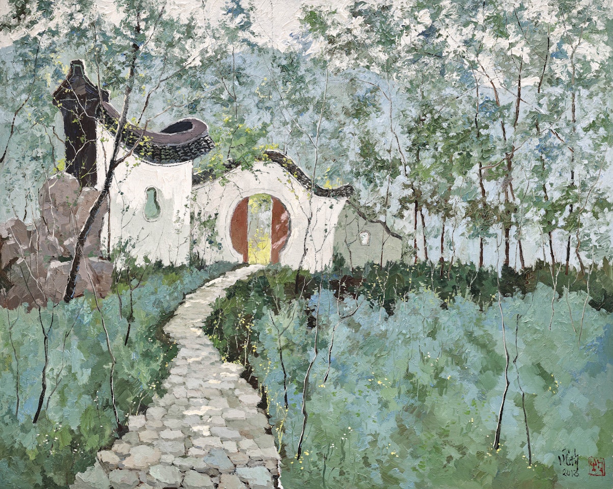 A Passerby Hears a Fair Maiden's Laughter in the Garden Ring by Pang Jiun