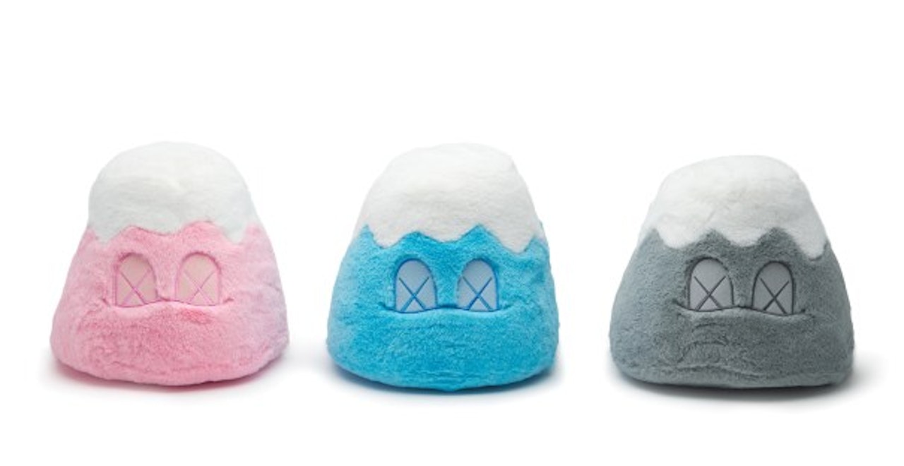 Three Works: HOLIDAY JAPAN Mount Fuji Plush (i) (Pink); (ii) (Blue); (iii) (Grey) by Kaws