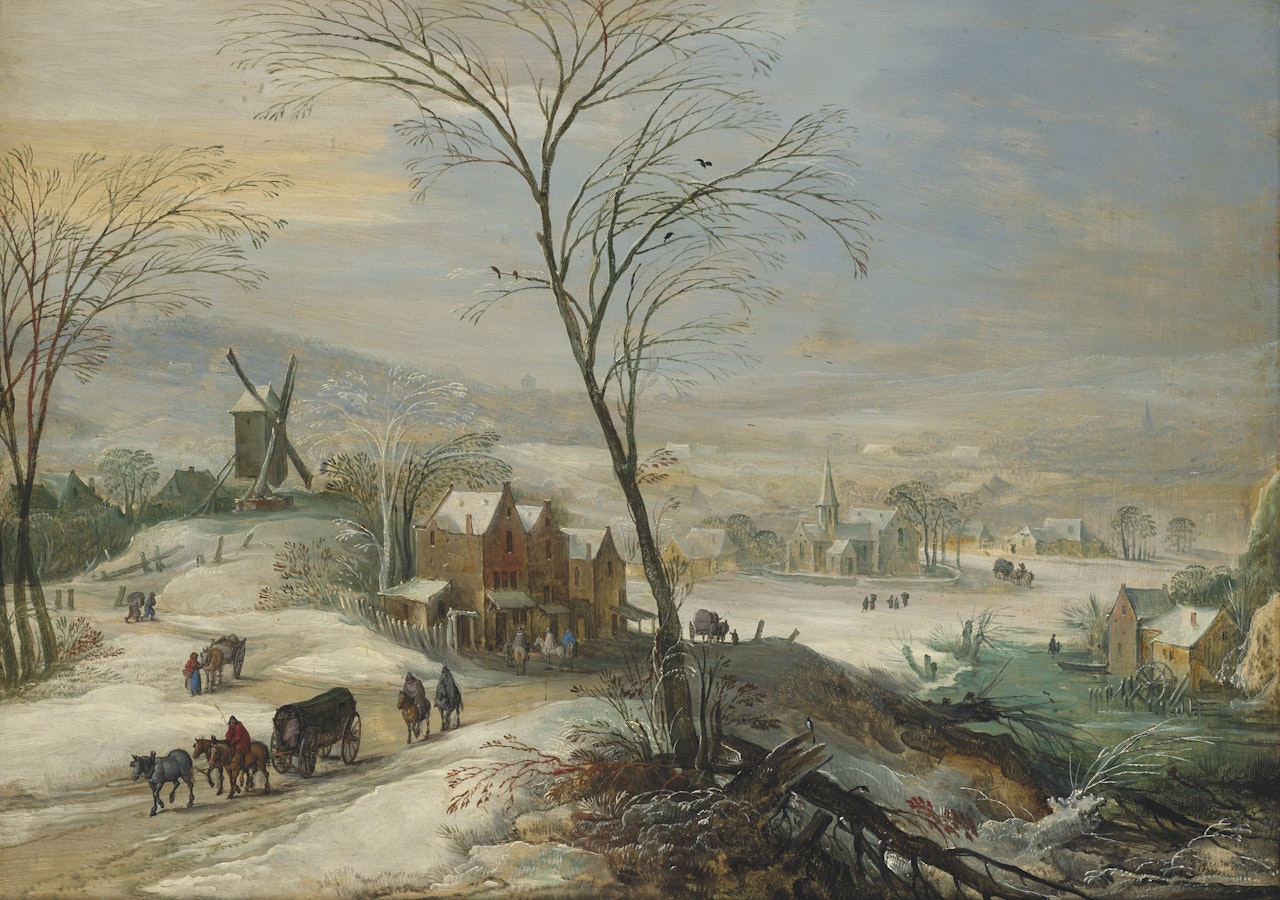 Paysage d'hiver avec un moulin à vent by Joos de Momper the Younger