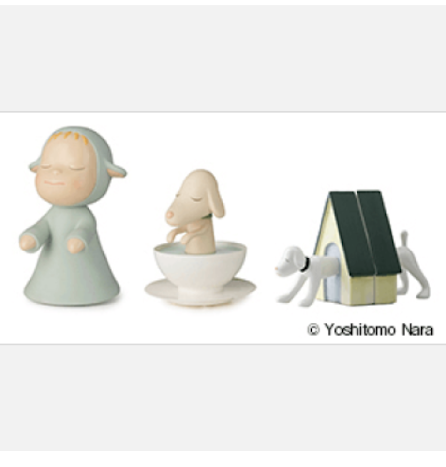 1. The little wanderer／2. Pup Cup／3. Puppy bookends by Yoshitomo Nara