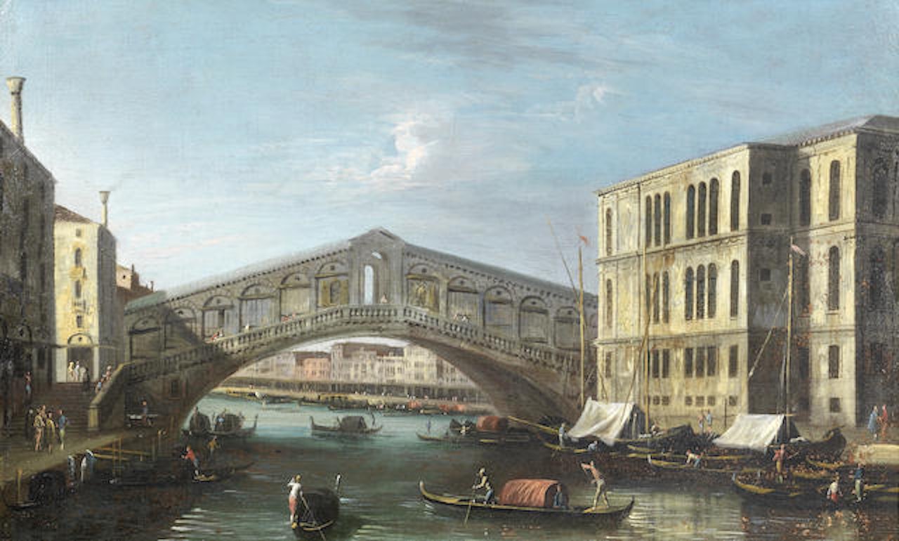 Piazza San Marco, Venice; and The Rialto Bridge, Venice by Apollonio Domenichini