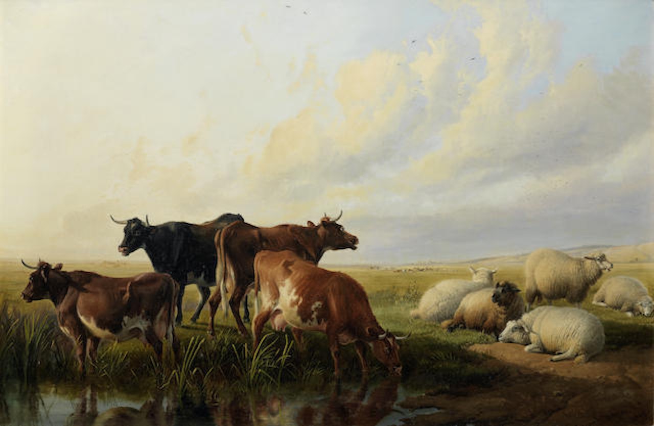 Cattle and sheep resting by Thomas Sidney Cooper
