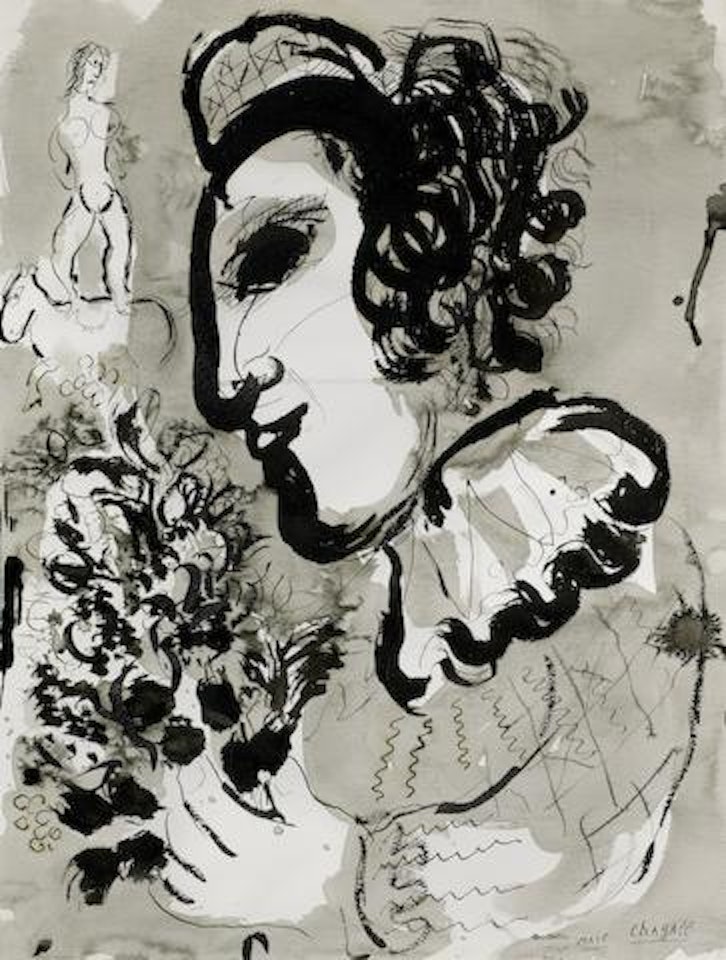 Clown au bouquet de fleurs by Marc Chagall